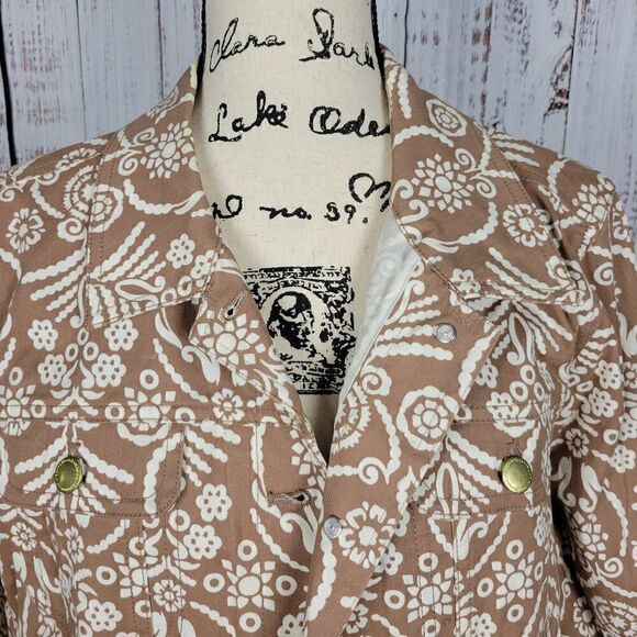 Liz Claiborne Brown & Tan Size 16 Boho Chic Patterned Shacket Jacket Blazer - Picture 3 of 9